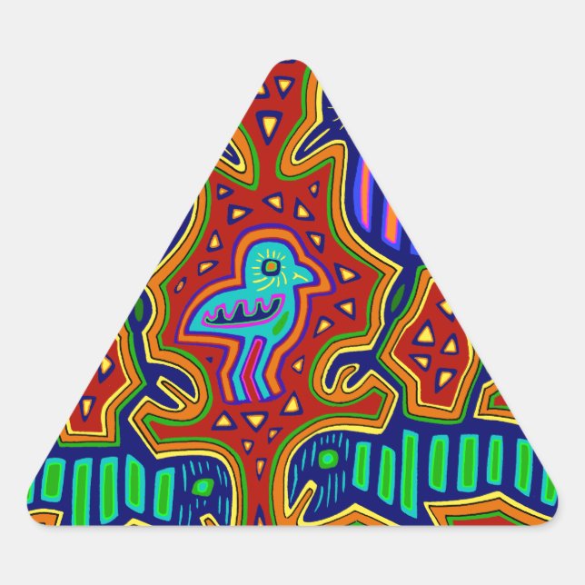 Kuna Indian Birds with Fish Triangle Sticker (Front)