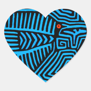 Kuna Indian Blue Bird Heart Sticker
