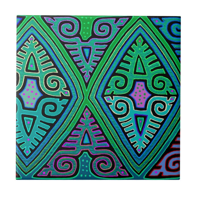 Kuna Indian Diamond Mola Ceramic Tile (Front)