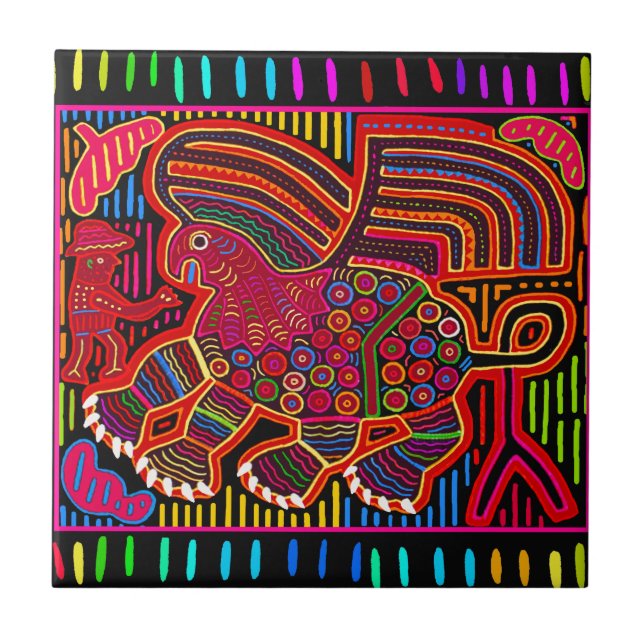 Kuna Indian Friendly Dragon Mola Ceramic Tile (Front)