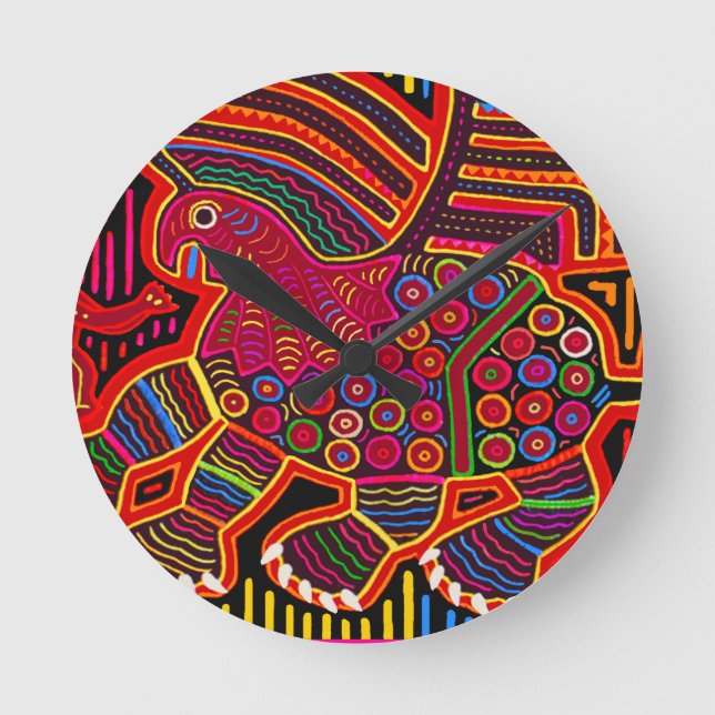 Kuna Indian Friendly Dragon Mola Round Clock (Front)