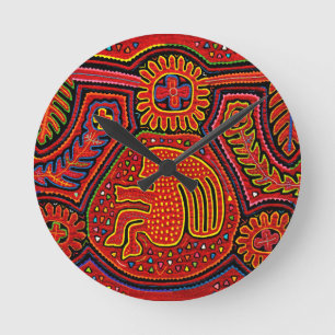 Kuna Indian Girl on a Bicycle Round Clock