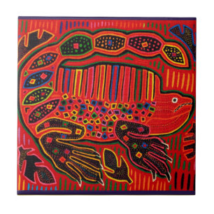 Kuna Indian Iguana Mola Ceramic Tile