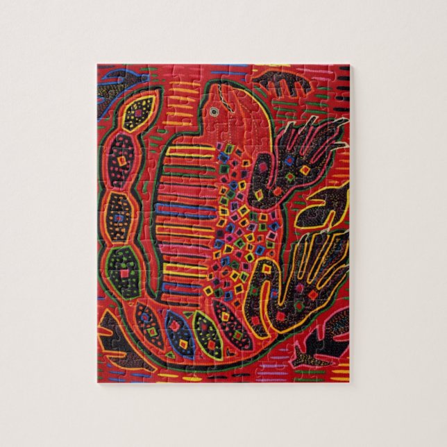 Kuna Indian Iguana Mola Jigsaw Puzzle (Vertical)