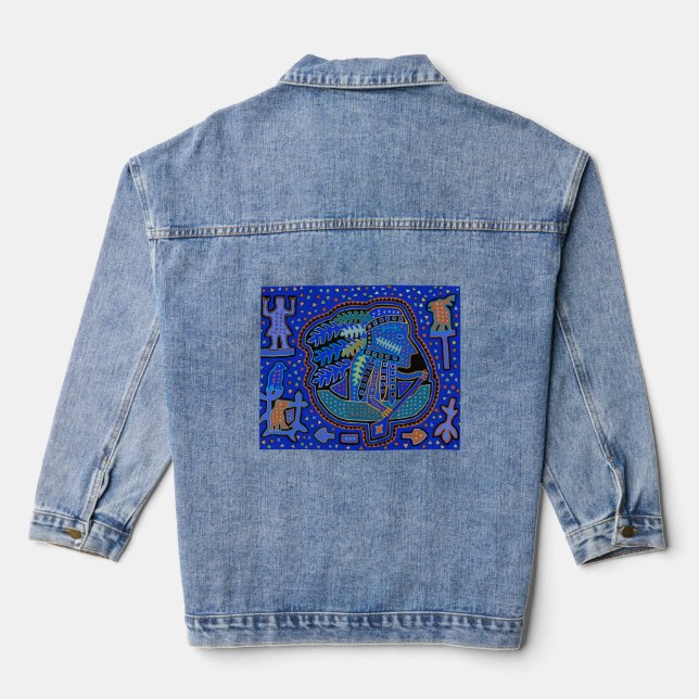Kuna Indian in Canoe  Denim Jacket (Back)