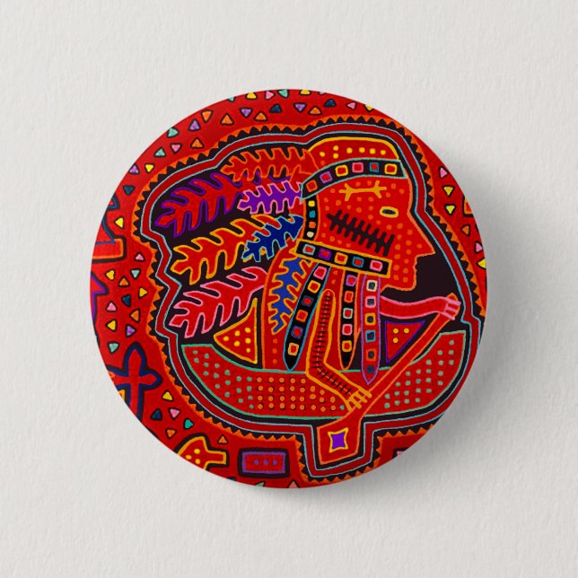 Kuna Indian Man in Canoe 6 Cm Round Badge (Front)
