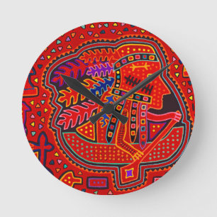 Kuna Indian Man in Canoe Round Clock