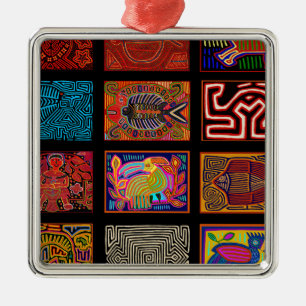 Kuna Indian Mola Collage Metal Ornament