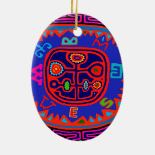 Kuna Indian Mola Compass Ceramic Ornament