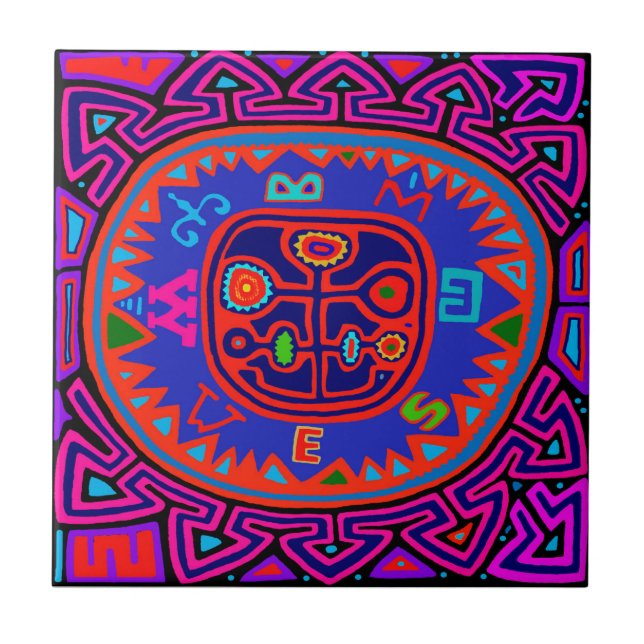 Kuna Indian Mola Compass Ceramic Tile (Front)