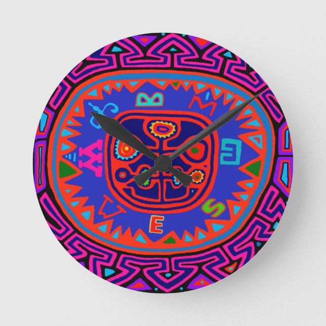 Kuna Indian Mola Compass Round Clock (Front)