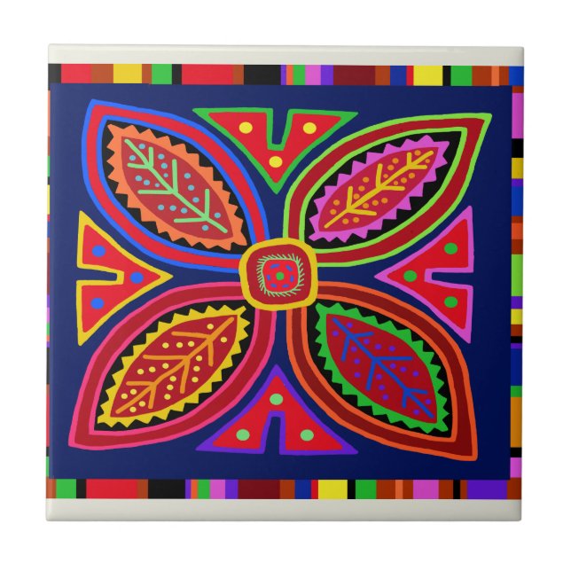 Kuna Indian Mola Flora Ceramic Tile (Front)