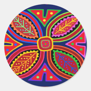 Kuna Indian Mola Flora Classic Round Sticker