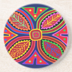 Kuna Indian Mola Flora Coaster
