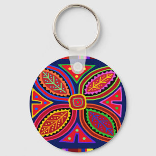 Kuna Indian Mola Flora Key Ring