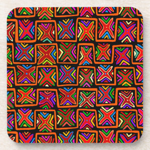 Kuna Indian Mola Tribal Checks - Red Coaster
