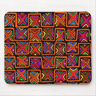 Kuna Indian Mola Tribal Checks - Red Mouse Pad