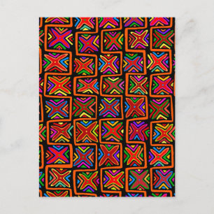 Kuna Indian Mola Tribal Checks - Red Postcard