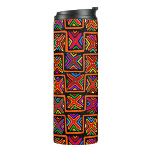 Kuna Indian Mola Tribal Checks - Red Thermal Tumbler