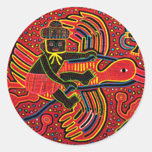 Kuna Indian Stork Bringing Baby Design Classic Round Sticker