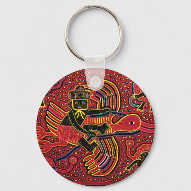 Kuna Indian Stork Bringing Baby Design Key Ring (Front)
