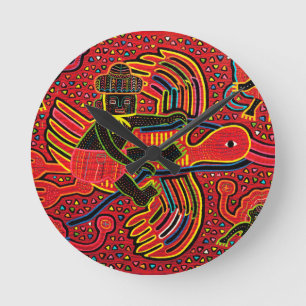 Kuna Indian Stork Bringing Baby Design Round Clock