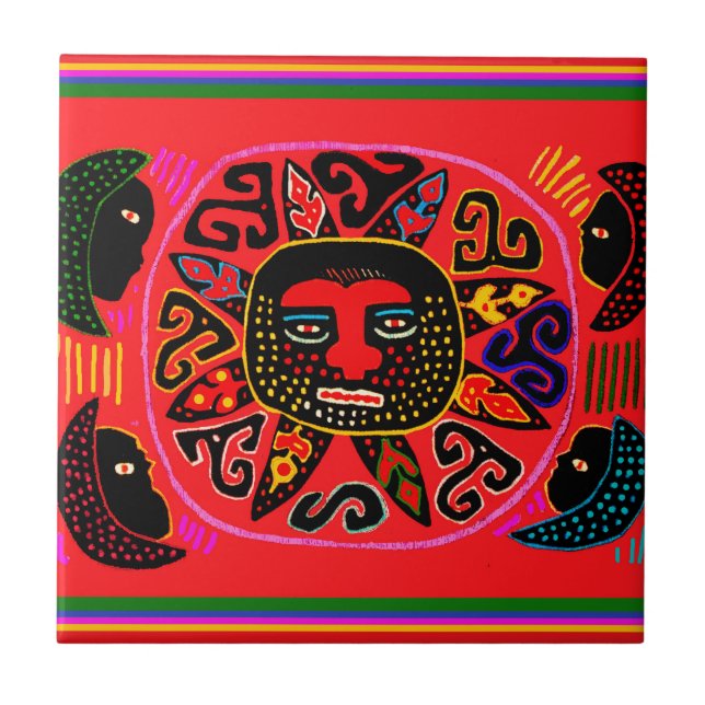 Kuna Tribal Del Sol Ceramic Tile (Front)