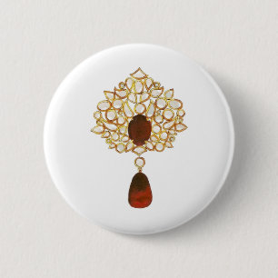 Kundan & ruby brooch 6 cm round badge