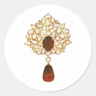 Kundan & ruby brooch classic round sticker