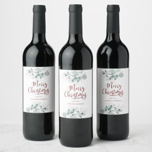 Kundenspezifisch Merry Christmas Greenery Wine Label