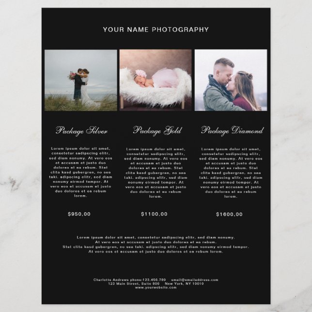 Kundenspezifisch Modern Simpel Foto Preisliste (Front)