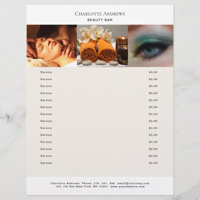 Kundenspezifischer Foto Preislisten Salon Flyer (Front)