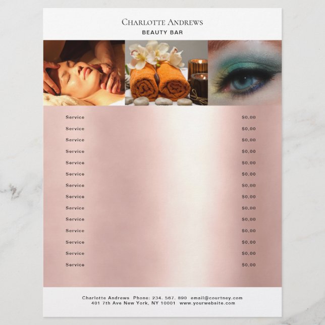 Kundenspezifischer Foto Preislisten Salon Flyer (Front)