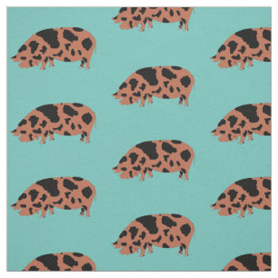 KuneKune Pig on Teal Fabric