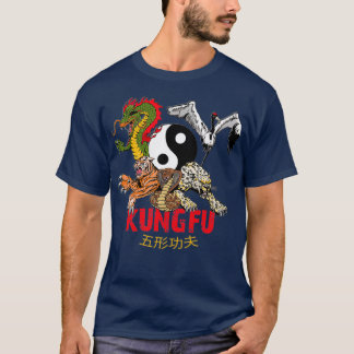 Kung Fu 5 Animals Forms Tiger Crane Leopard Snake T-Shirt