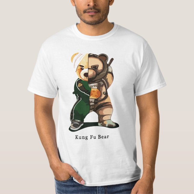 Kung Fu Bear Print T-Shirt (Front)