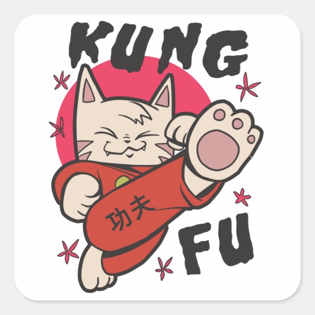 Kung Fu Cat Square Sticker (Front)