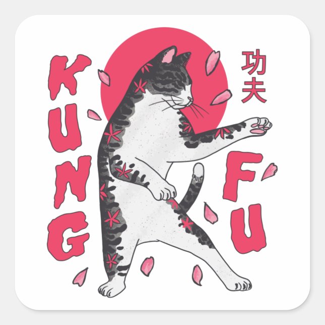 Kung Fu Cat Square Sticker (Front)