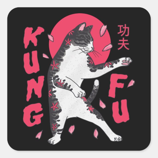 Kung Fu Cat Square Sticker (Front)