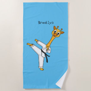 Kung Fu giraffe cartoon illustration  Beach Towel
