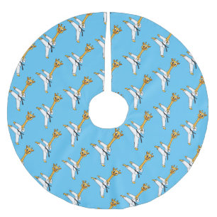 Kung Fu giraffe cartoon illustration Brushed Polyester Tree Skirt