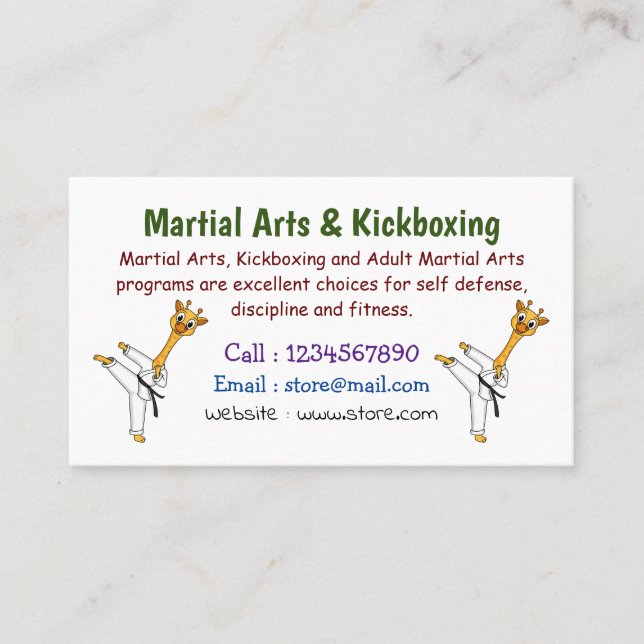 Kung Fu giraffe cartoon illustration Business Card (Front)
