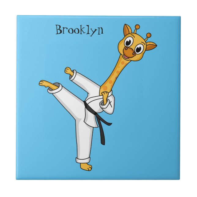 Kung Fu giraffe cartoon illustration Ceramic Tile (Front)