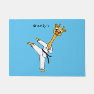 Kung Fu giraffe cartoon illustration Doormat