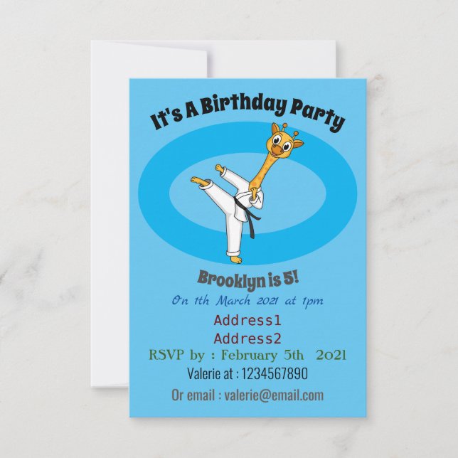 Kung Fu giraffe cartoon illustration Invitation (Front)