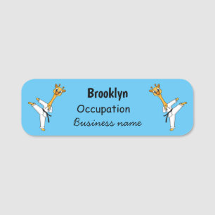Kung Fu giraffe cartoon illustration Name Tag