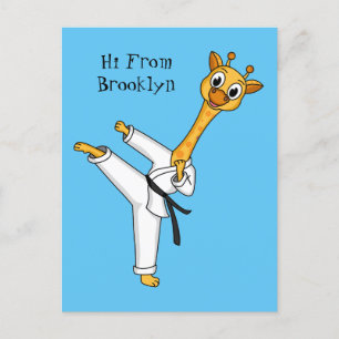 Kung Fu giraffe cartoon illustration Postcard