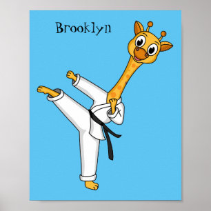 Kung Fu giraffe cartoon illustration Poster