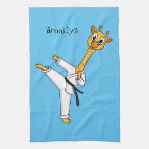 Kung Fu giraffe cartoon illustration Tea Towel