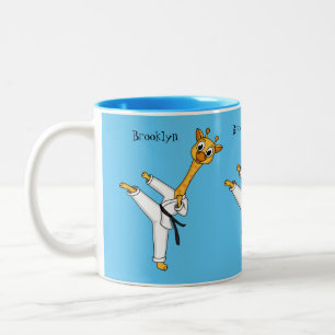 Kung Fu giraffe cartoon illustration Two-Tone Coffee Mug